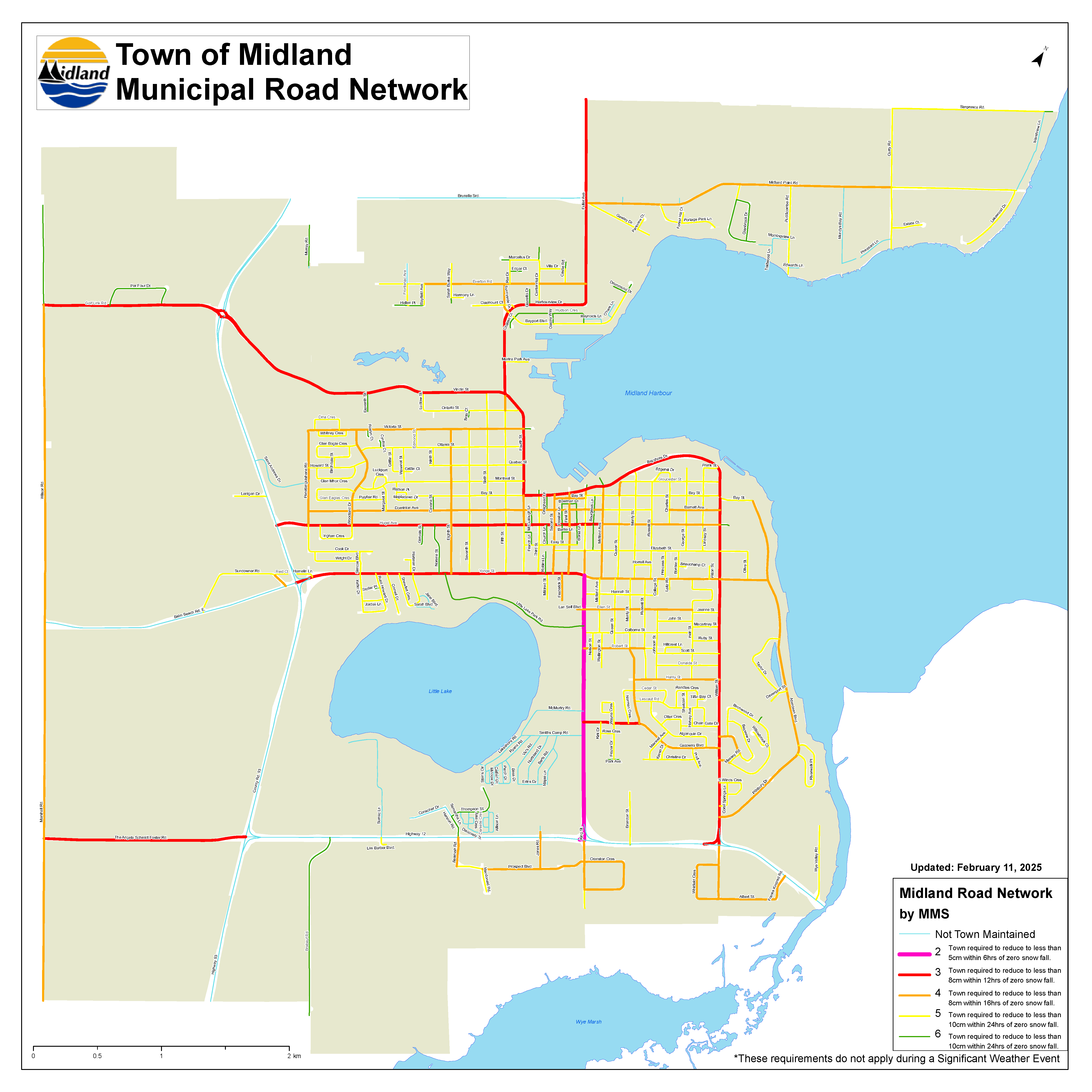 Map of Midland roads by MMS road classes