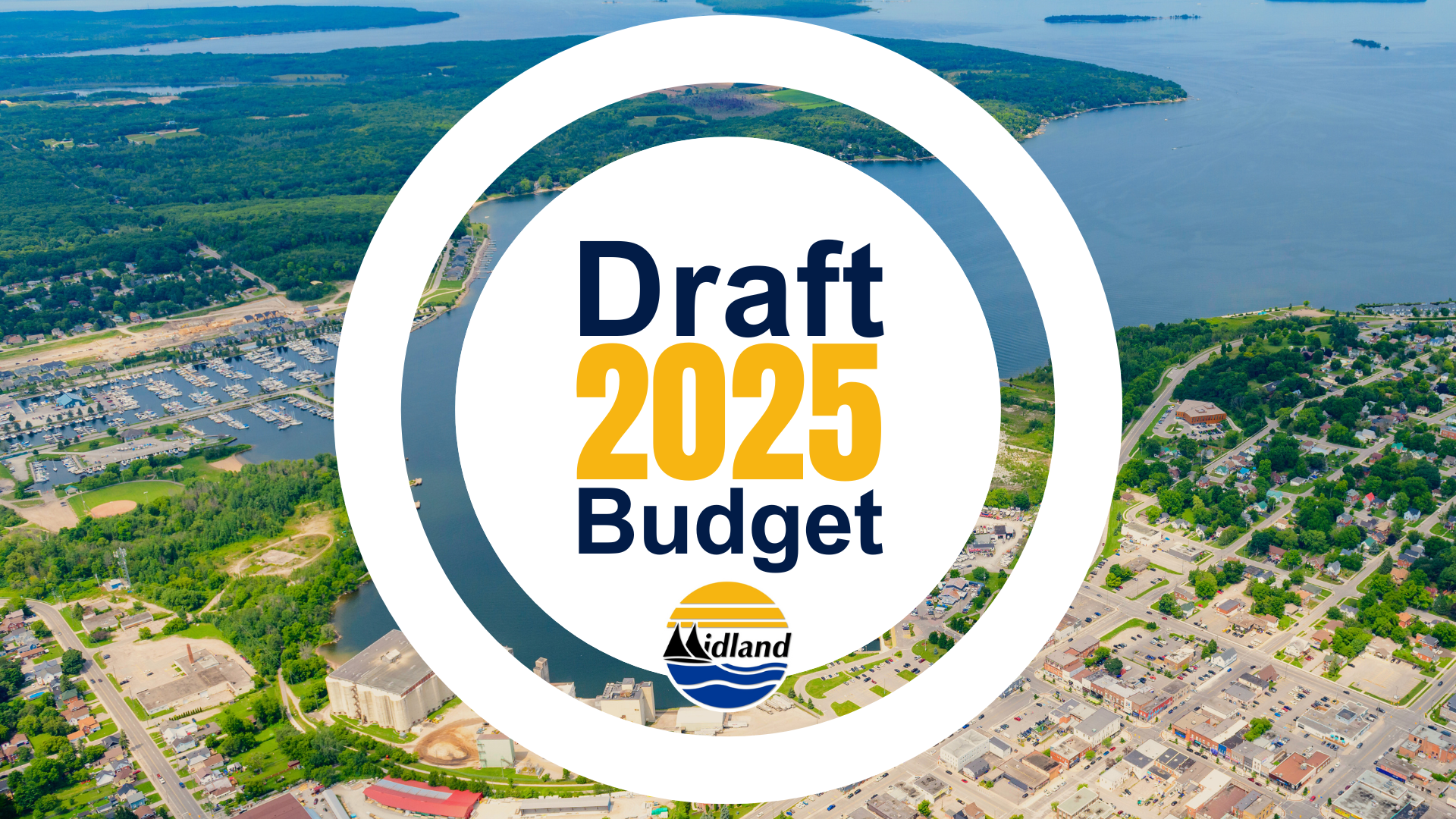 Draft 2025 Budget with midland ariel photo