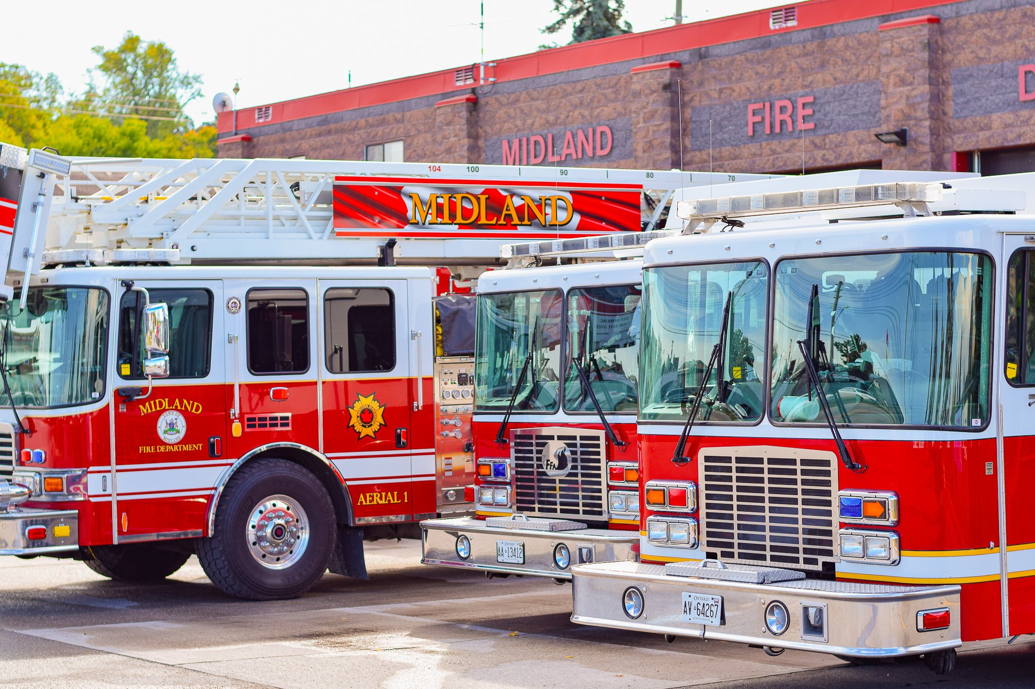 fire trucks lined up